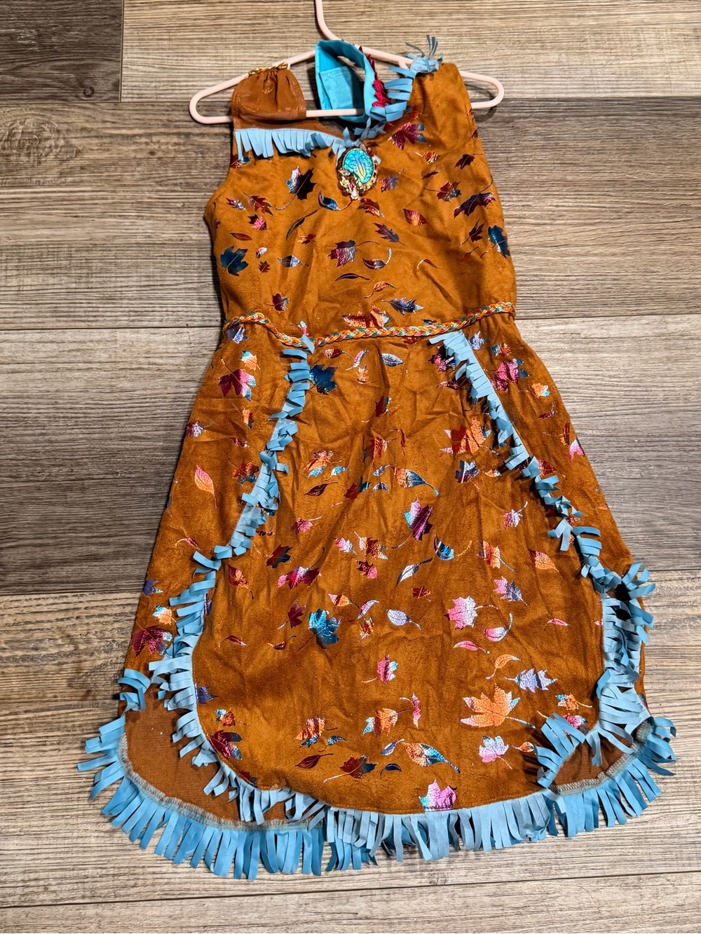 Disney Rust Orange Floral Dress with Turquoise Fringe